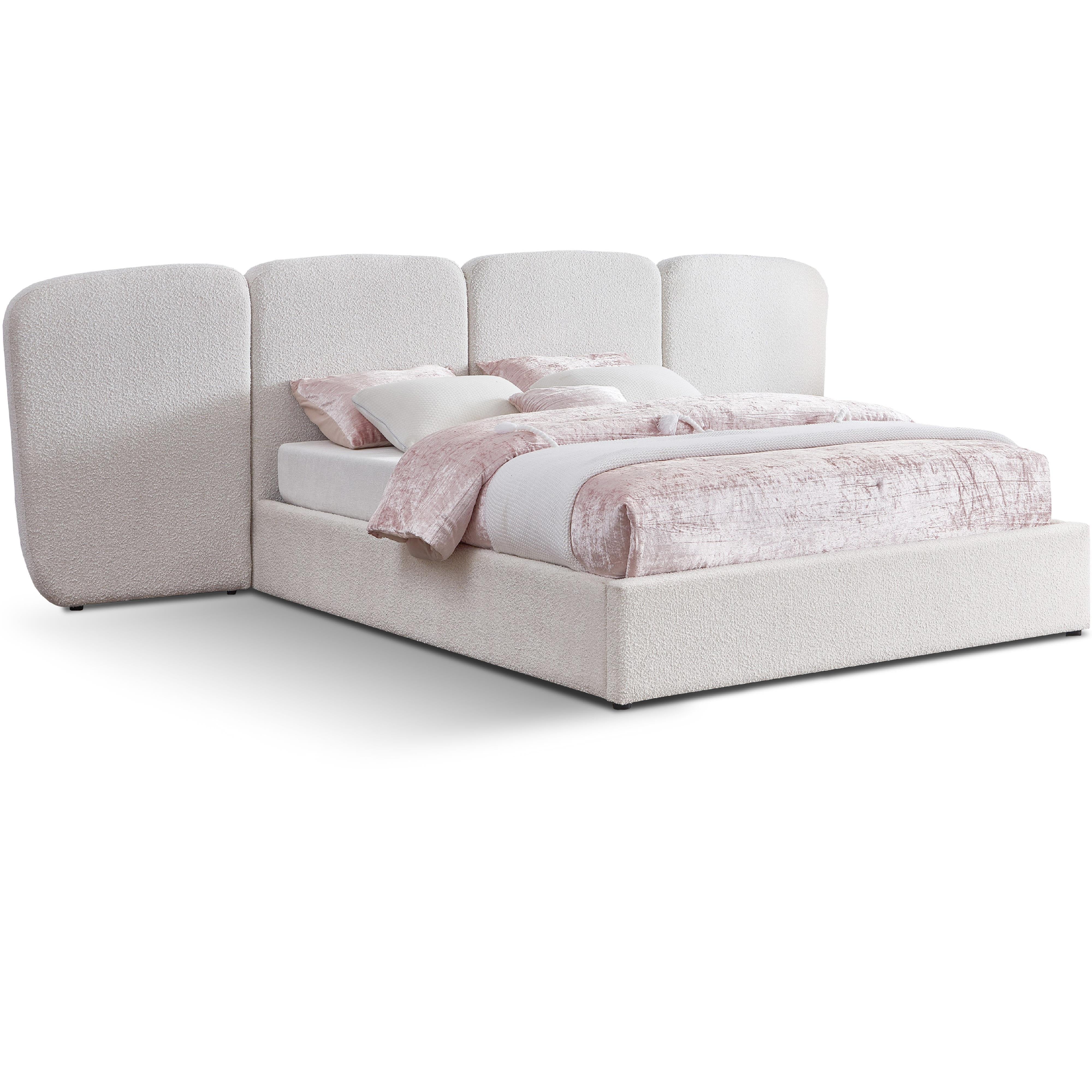Meridian Shiloh Cream Boucle Fabric King Bed (3 Boxes)