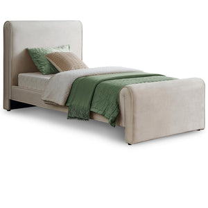 Meridian Sloan Cream Velvet Twin Bed (3 Boxes)