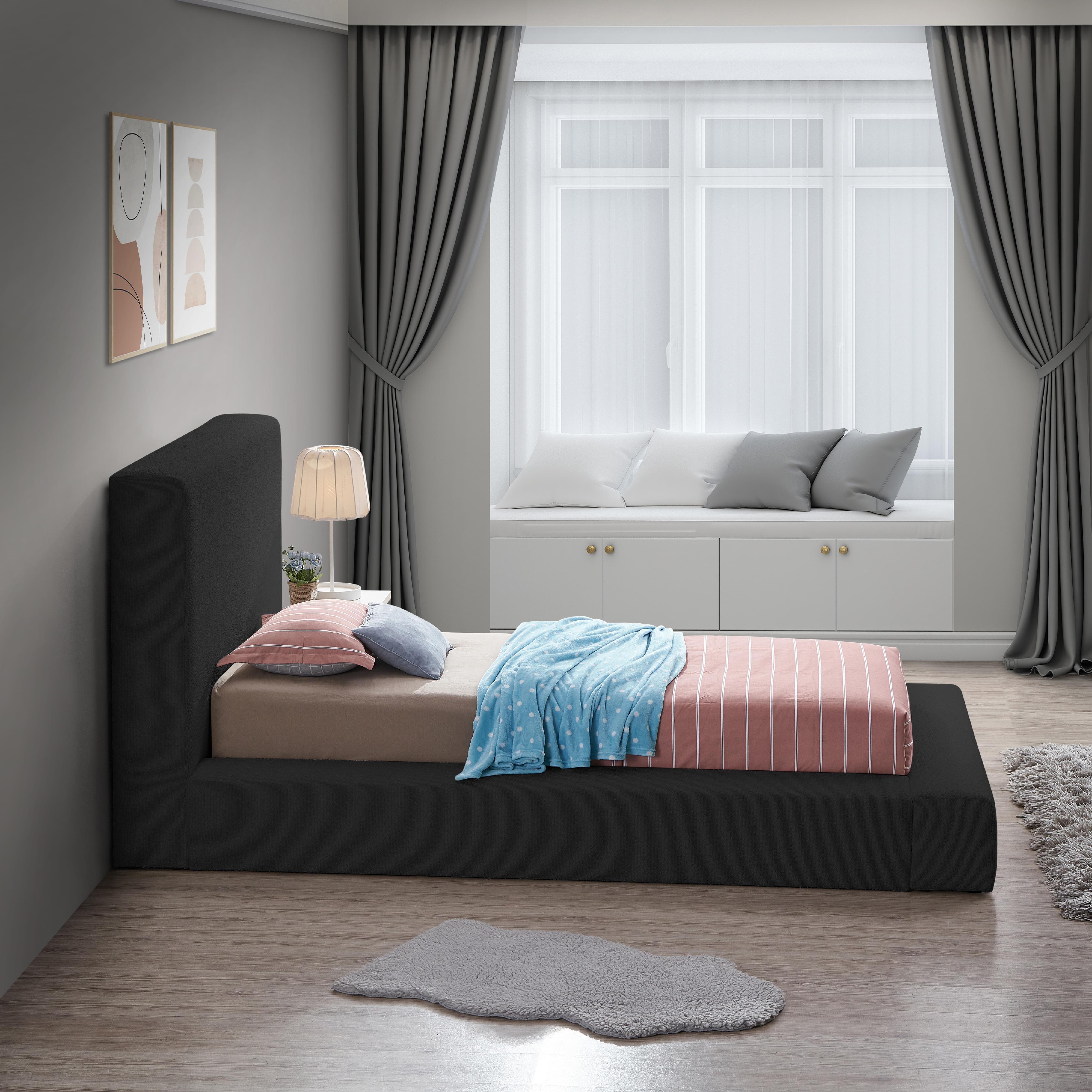 Meridian Terra Black Boucle Fabric Twin Bed
