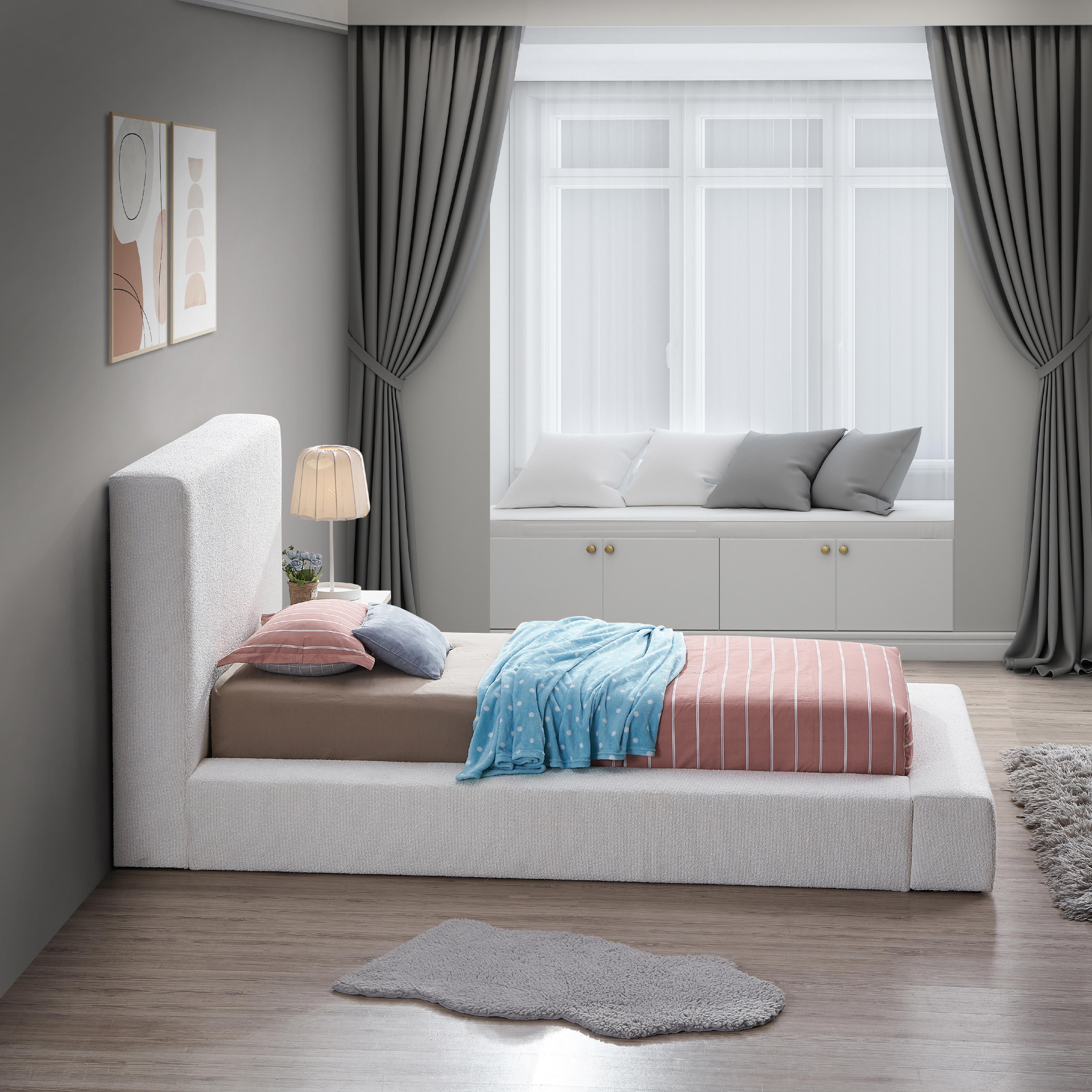 Meridian Terra Cream Boucle Fabric Twin Bed