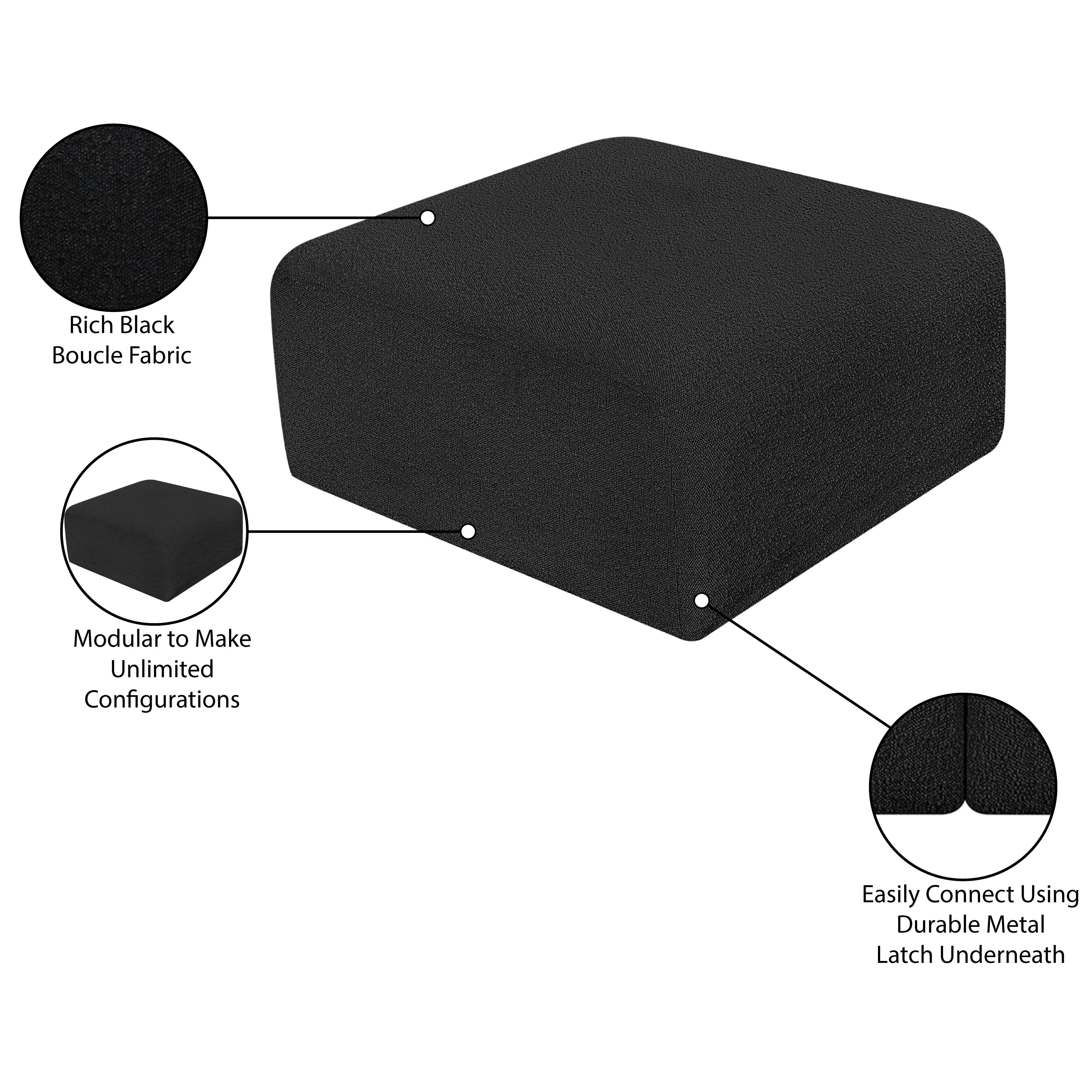 Meridian Arc Black Boucle Fabric Ottoman