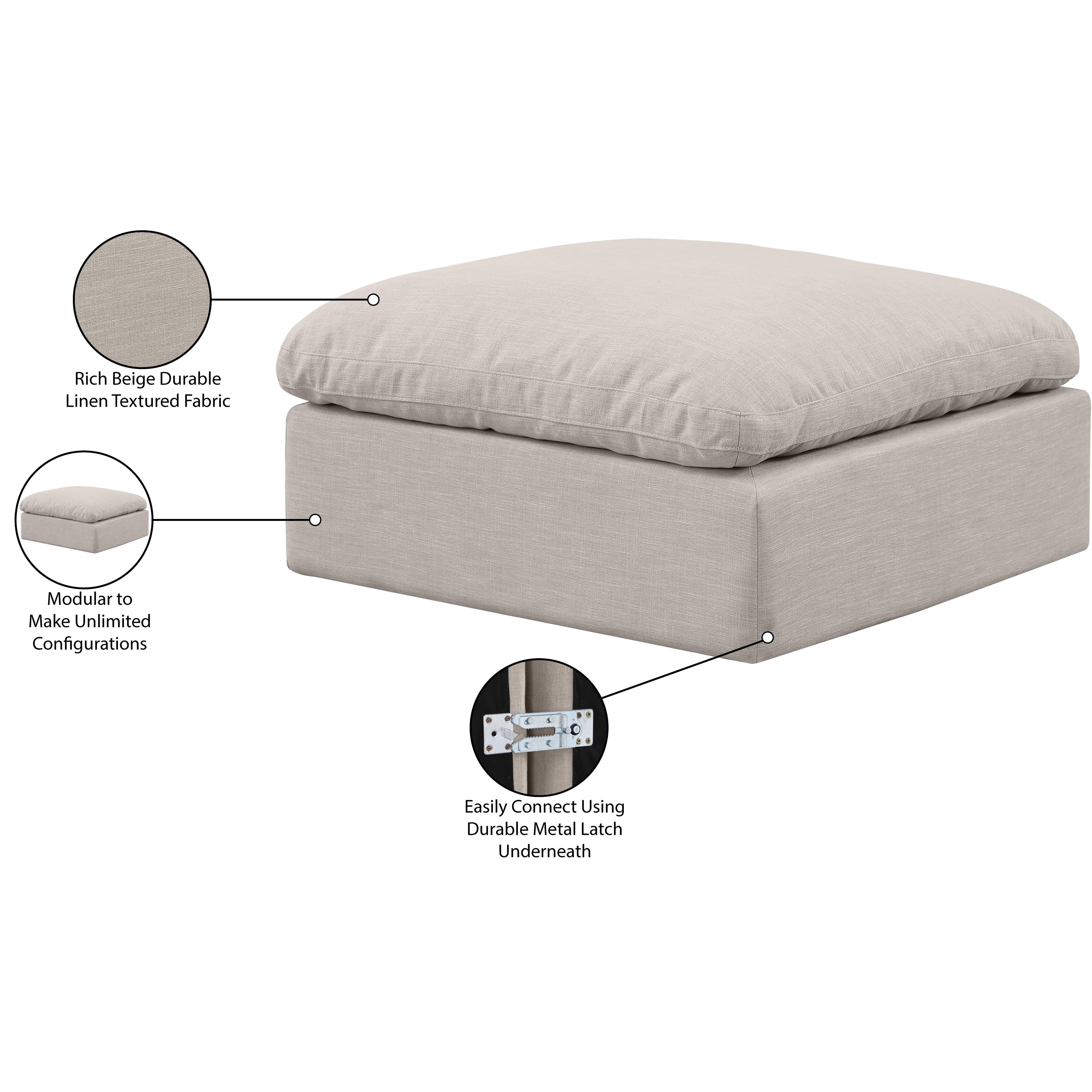 Meridian Indulge Beige Linen Textured Fabric Ottoman
