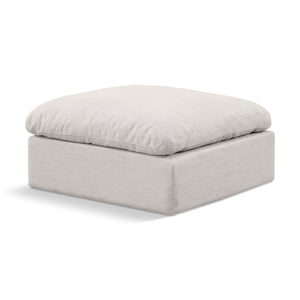Meridian Indulge Cream Linen Textured Fabric Ottoman