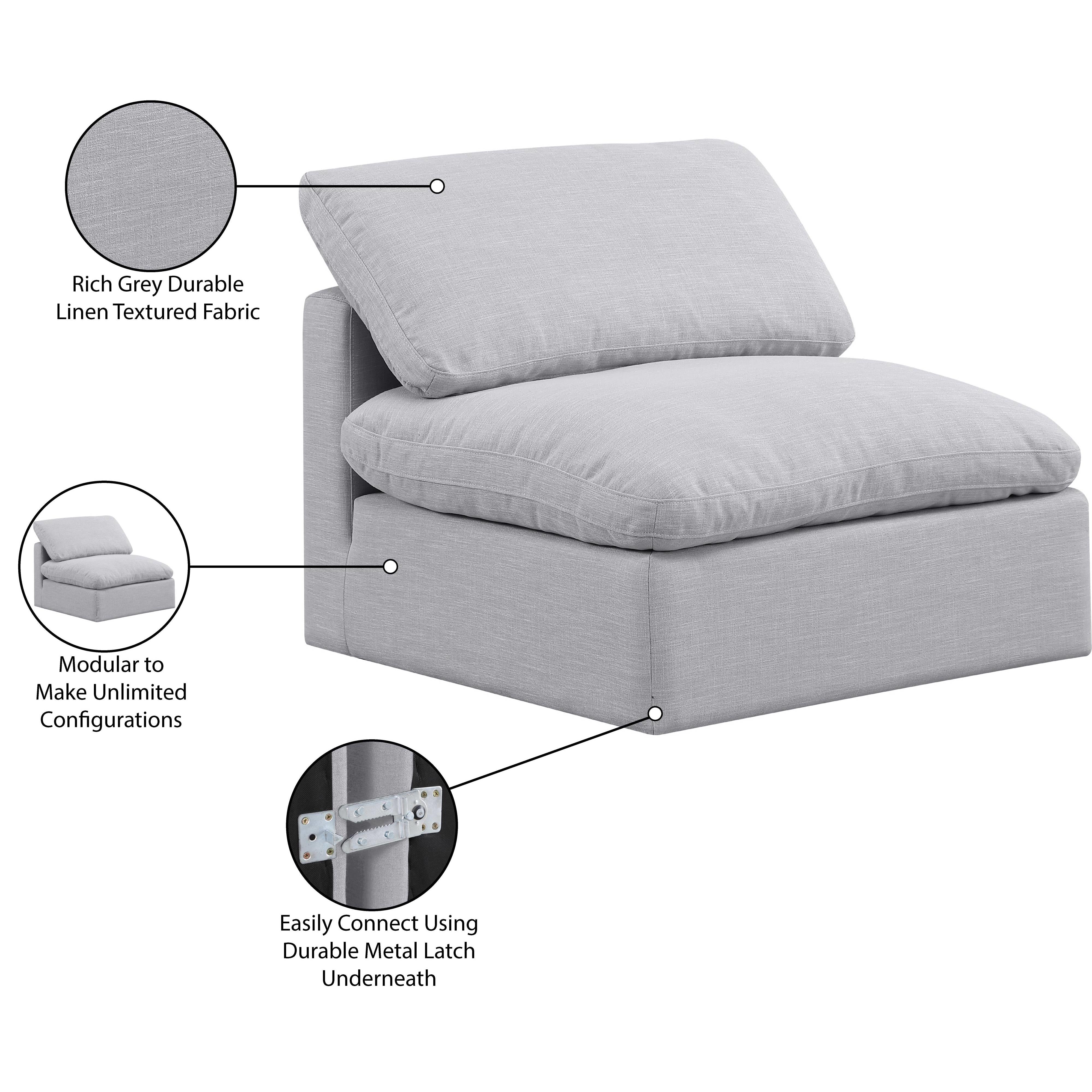 Meridian Indulge Grey Linen Textured Fabric Armless Chair