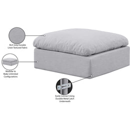 Meridian Indulge Grey Linen Textured Fabric Ottoman