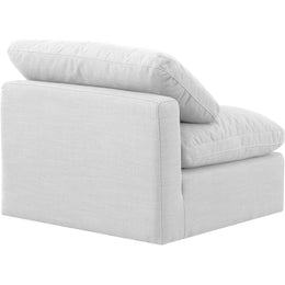 Meridian Indulge White Linen Textured Fabric Armless Chair