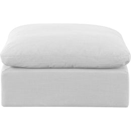 Meridian Indulge White Linen Textured Fabric Ottoman