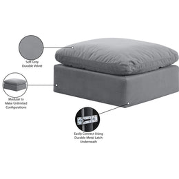 Meridian Indulge Grey Velvet Ottoman