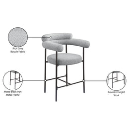 Meridian Blake Grey Boucle Fabric Counter Stool