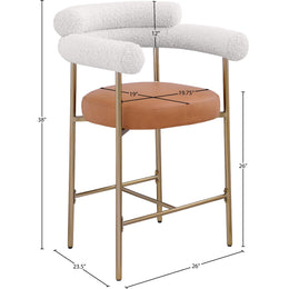 Meridian Blake Cognac Boucle Fabric / Vegan Leather Counter Stool