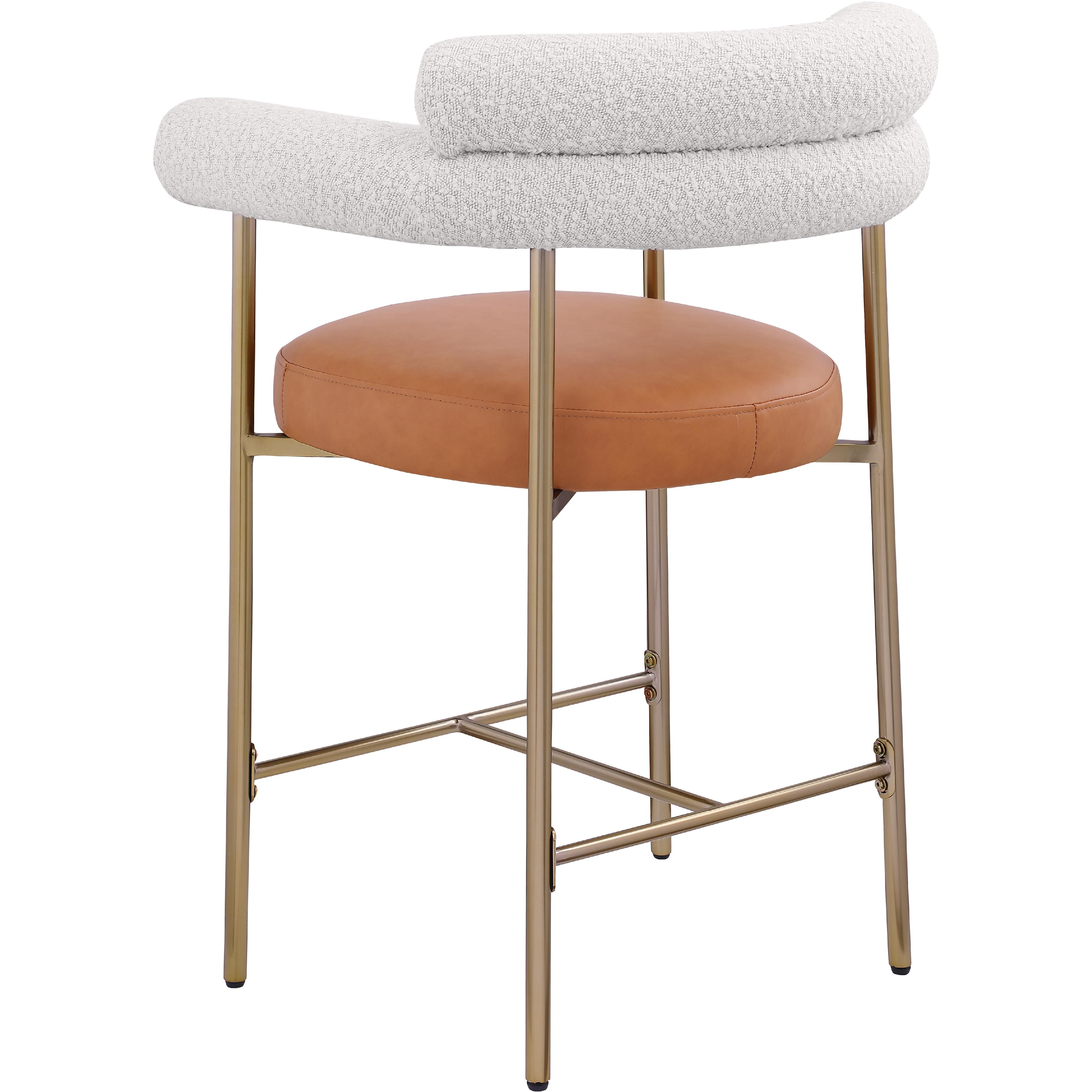 Meridian Blake Cognac Boucle Fabric / Vegan Leather Counter Stool
