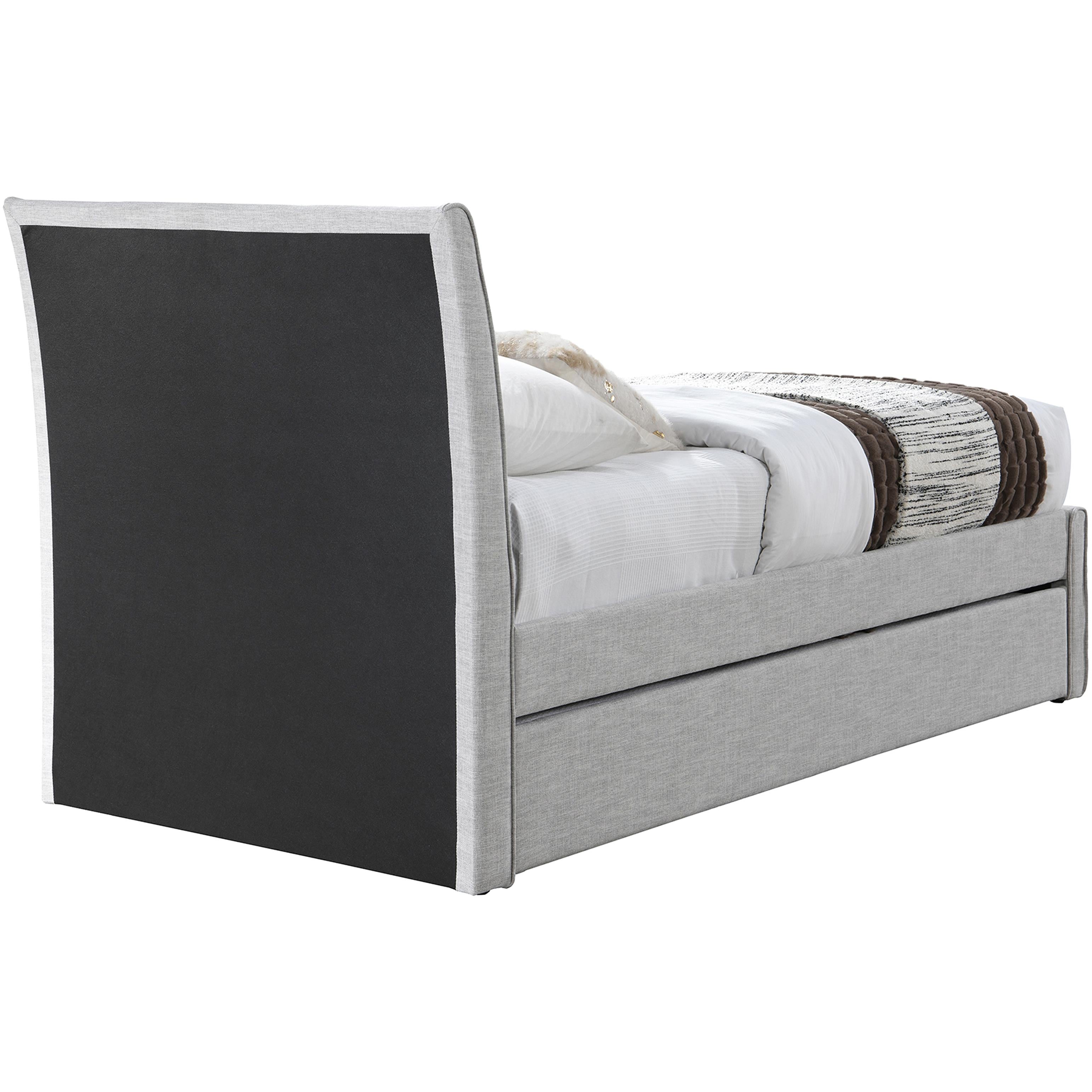 Meridian Myles Grey Linen Textured Fabric Twin Trundle Bed