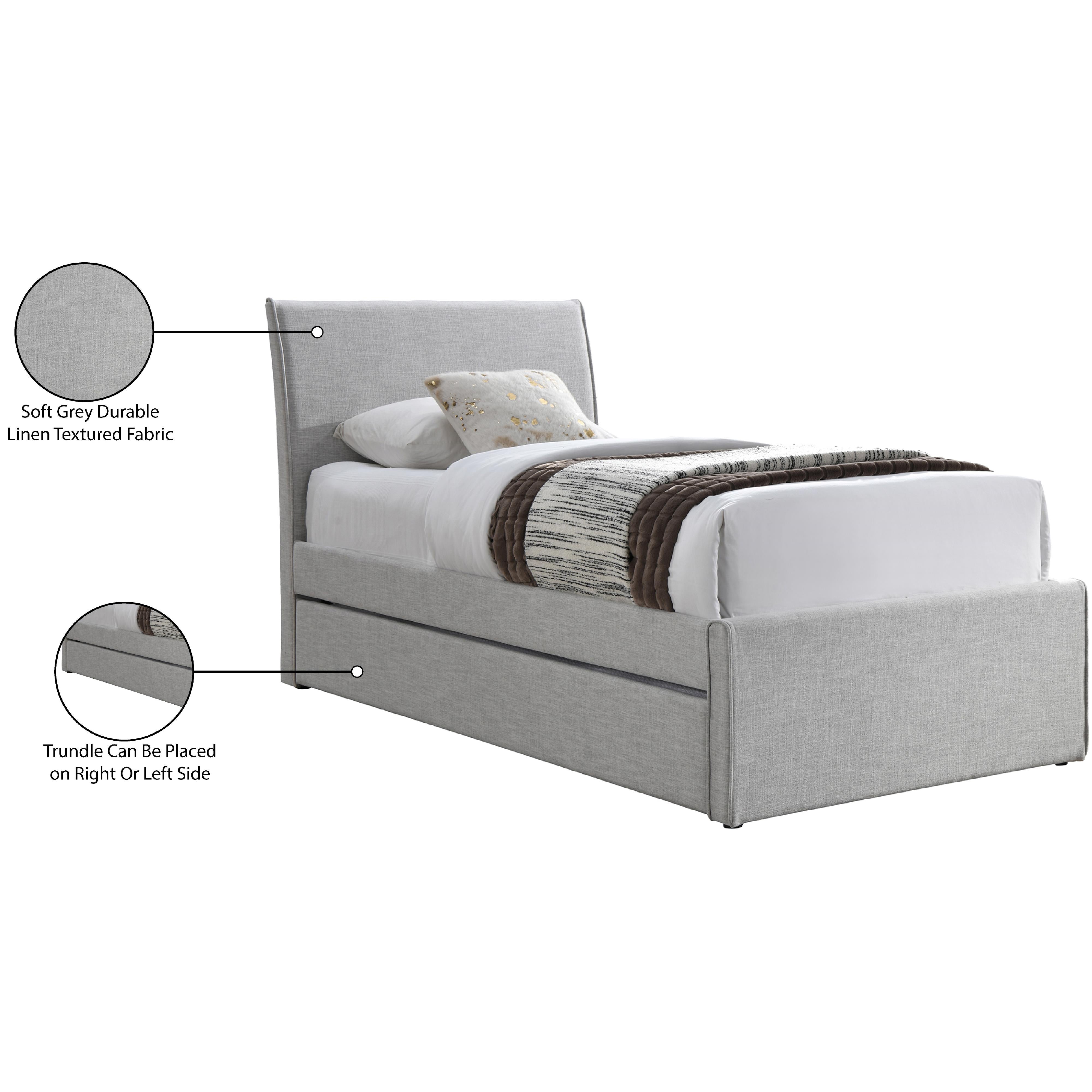 Meridian Myles Grey Linen Textured Fabric Twin Trundle Bed