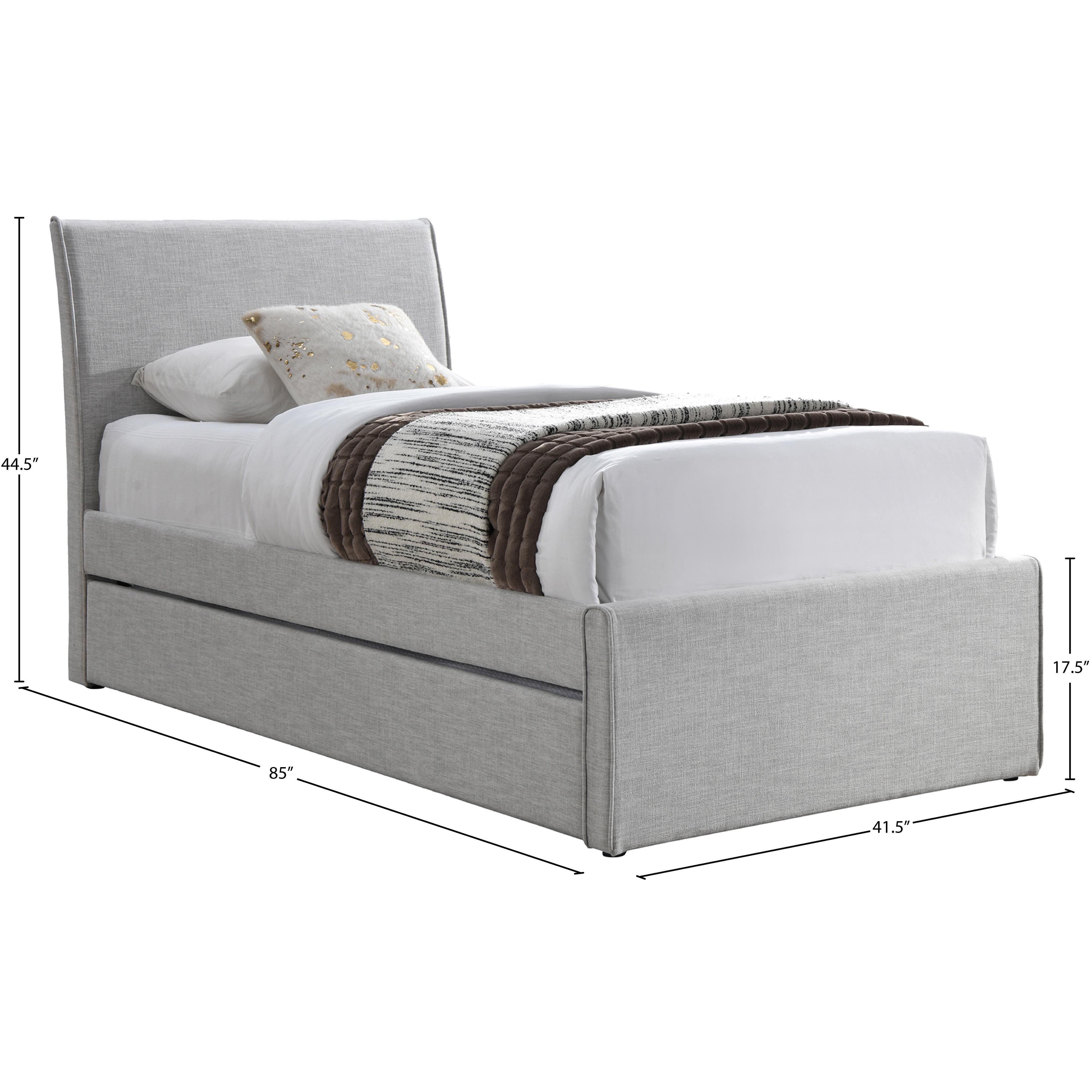 Meridian Myles Grey Linen Textured Fabric Twin Trundle Bed