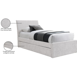 Meridian Myles Cream Chenille Fabric Twin Trundle Bed