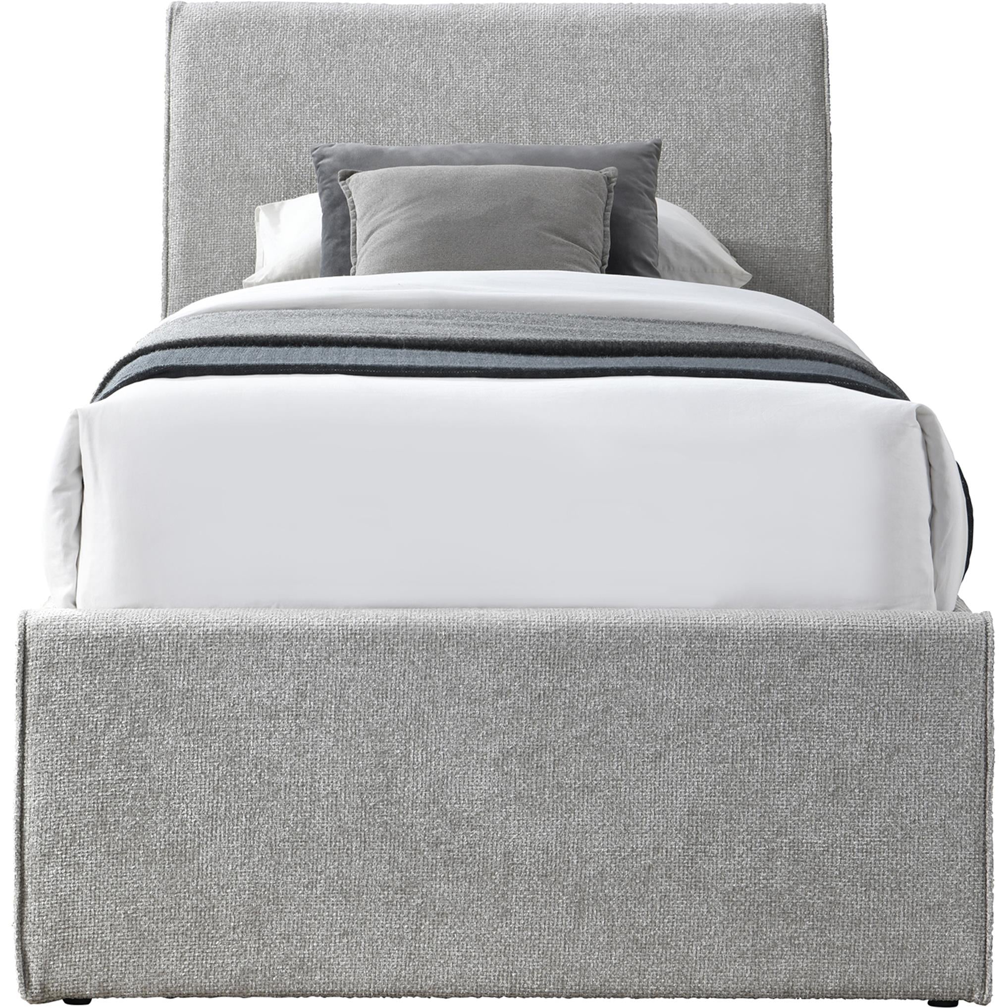 Meridian Myles Grey Chenille Fabric Twin Trundle Bed