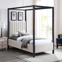 Meridian Kelly Cream Boucle Fabric Twin Bed (3 Boxes)