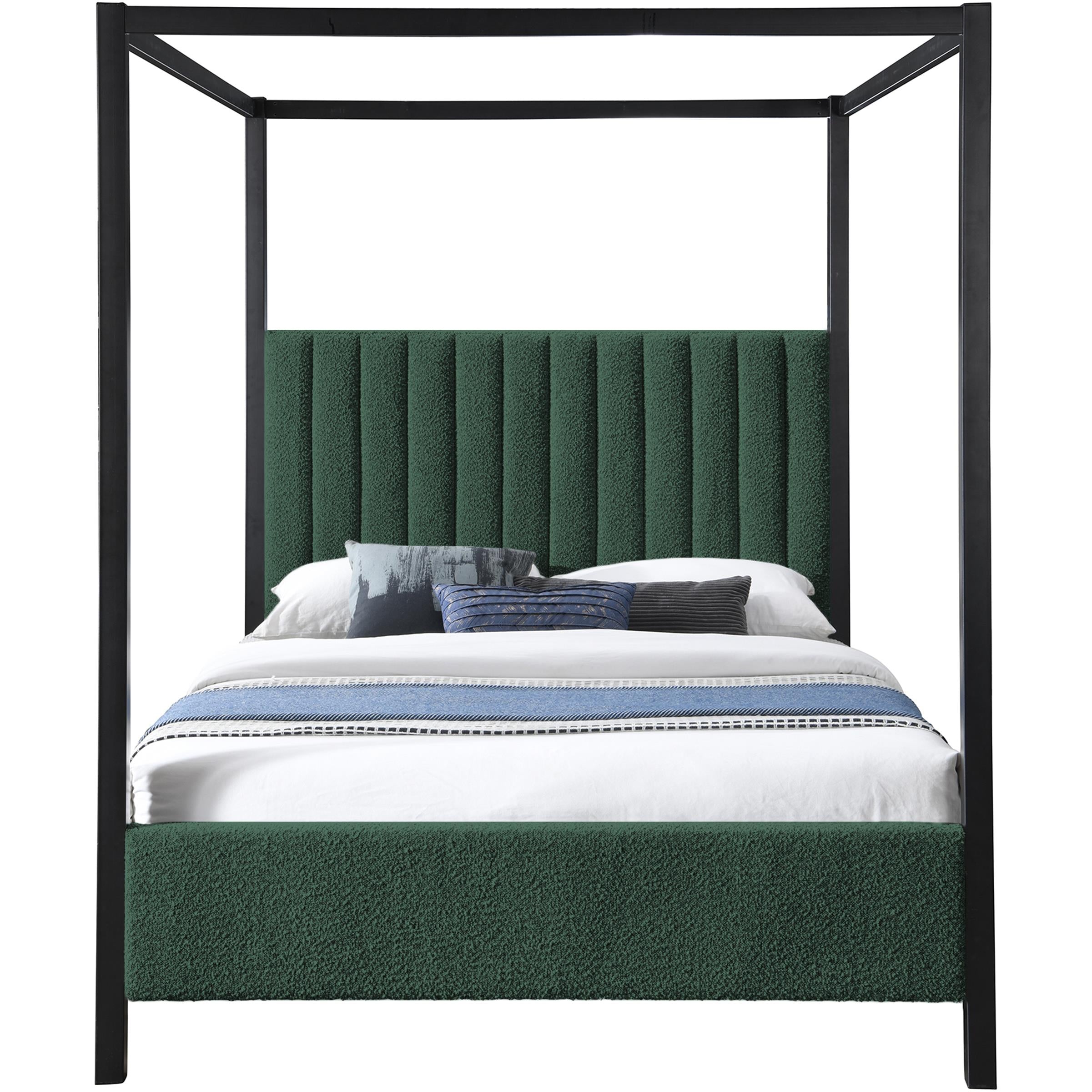 Meridian Kelly Green Boucle Fabric King Bed (3 Boxes)