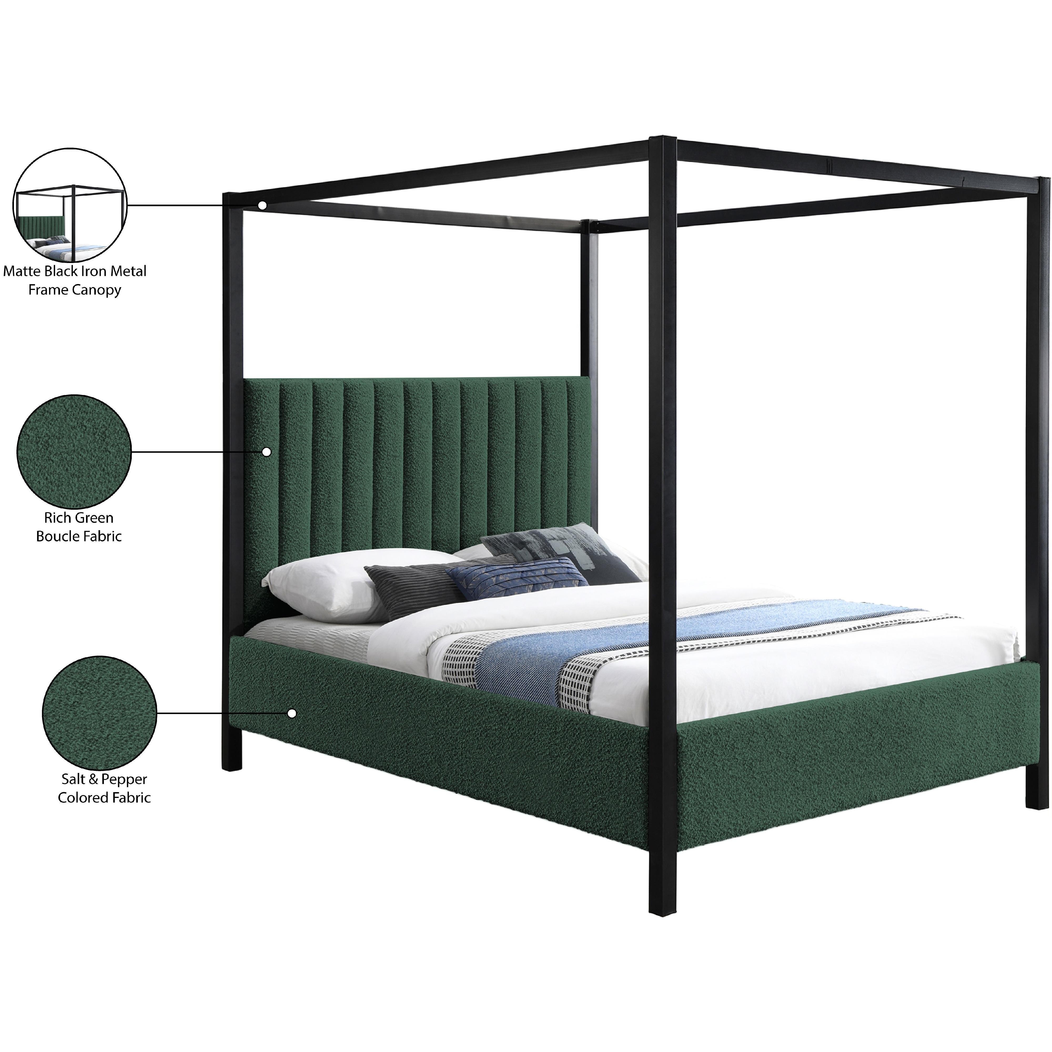 Meridian Kelly Green Boucle Fabric King Bed (3 Boxes)