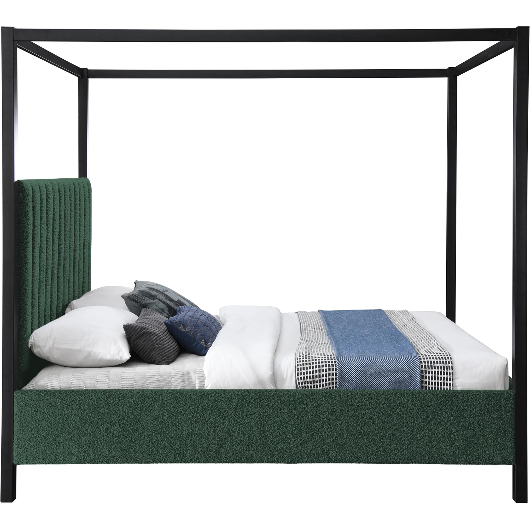 Meridian Kelly Green Boucle Fabric Queen Bed (3 Boxes)