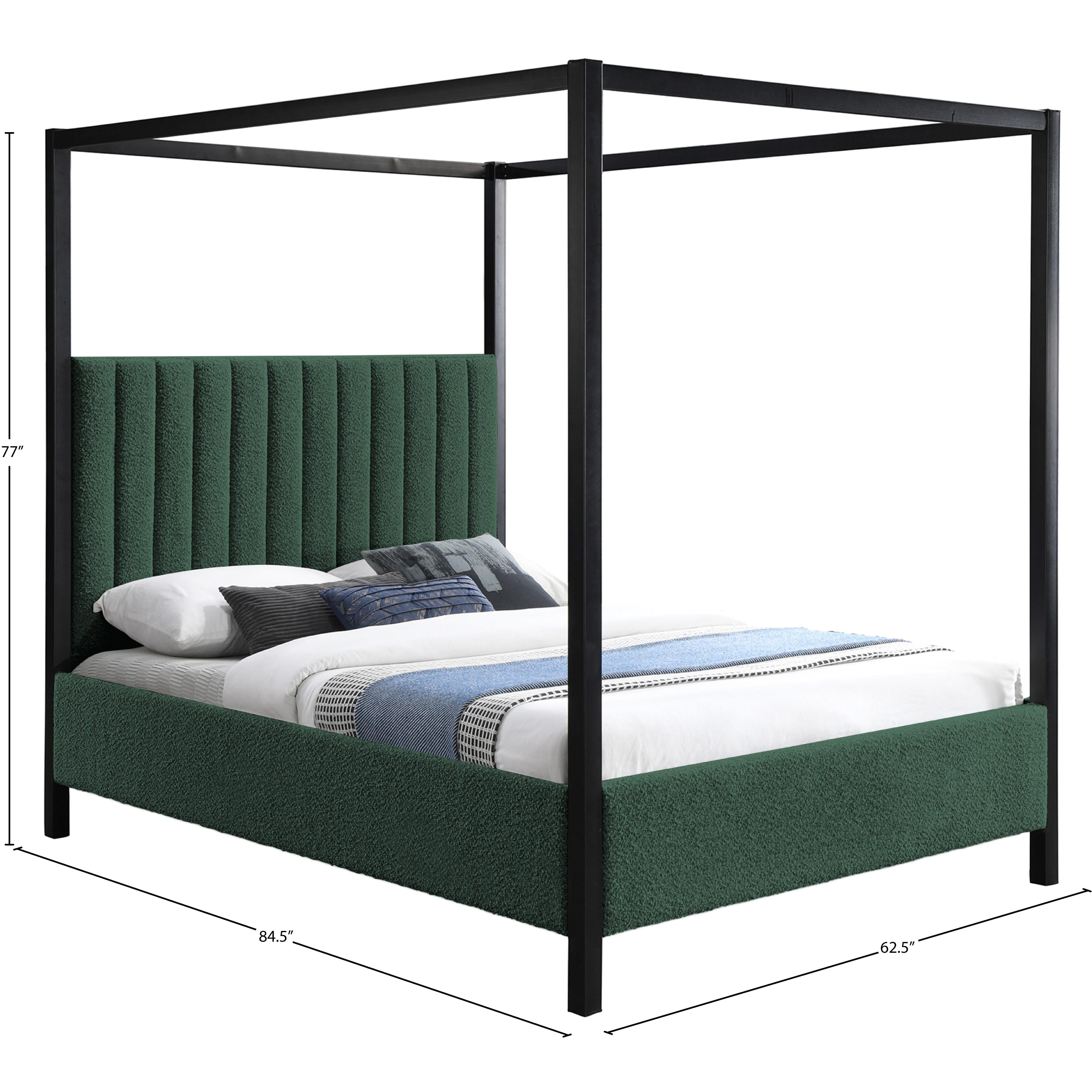 Meridian Kelly Green Boucle Fabric Queen Bed (3 Boxes)