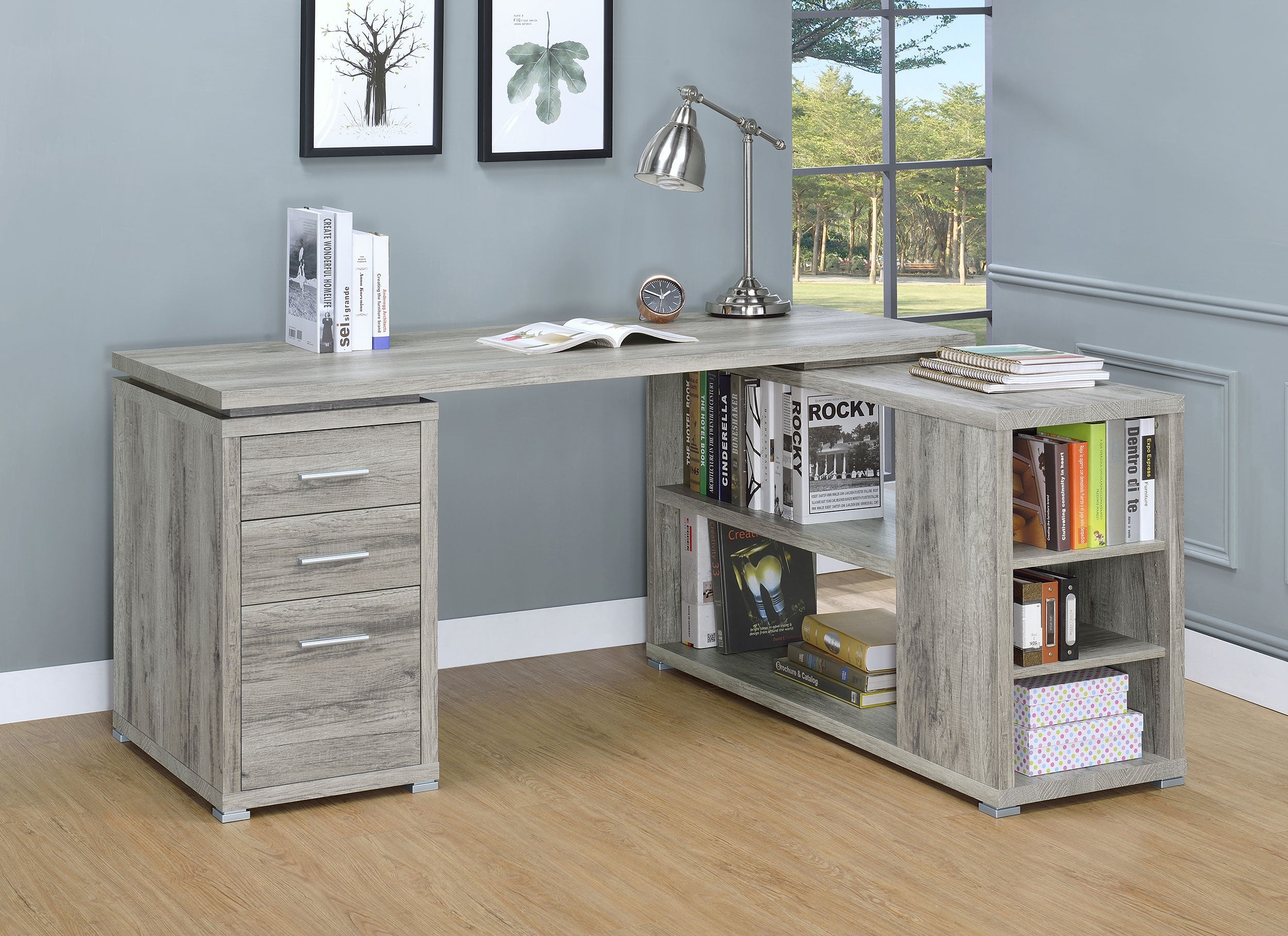 Yvette 60-inch 3-drawer L-Shape Computer Desk Cappuccino