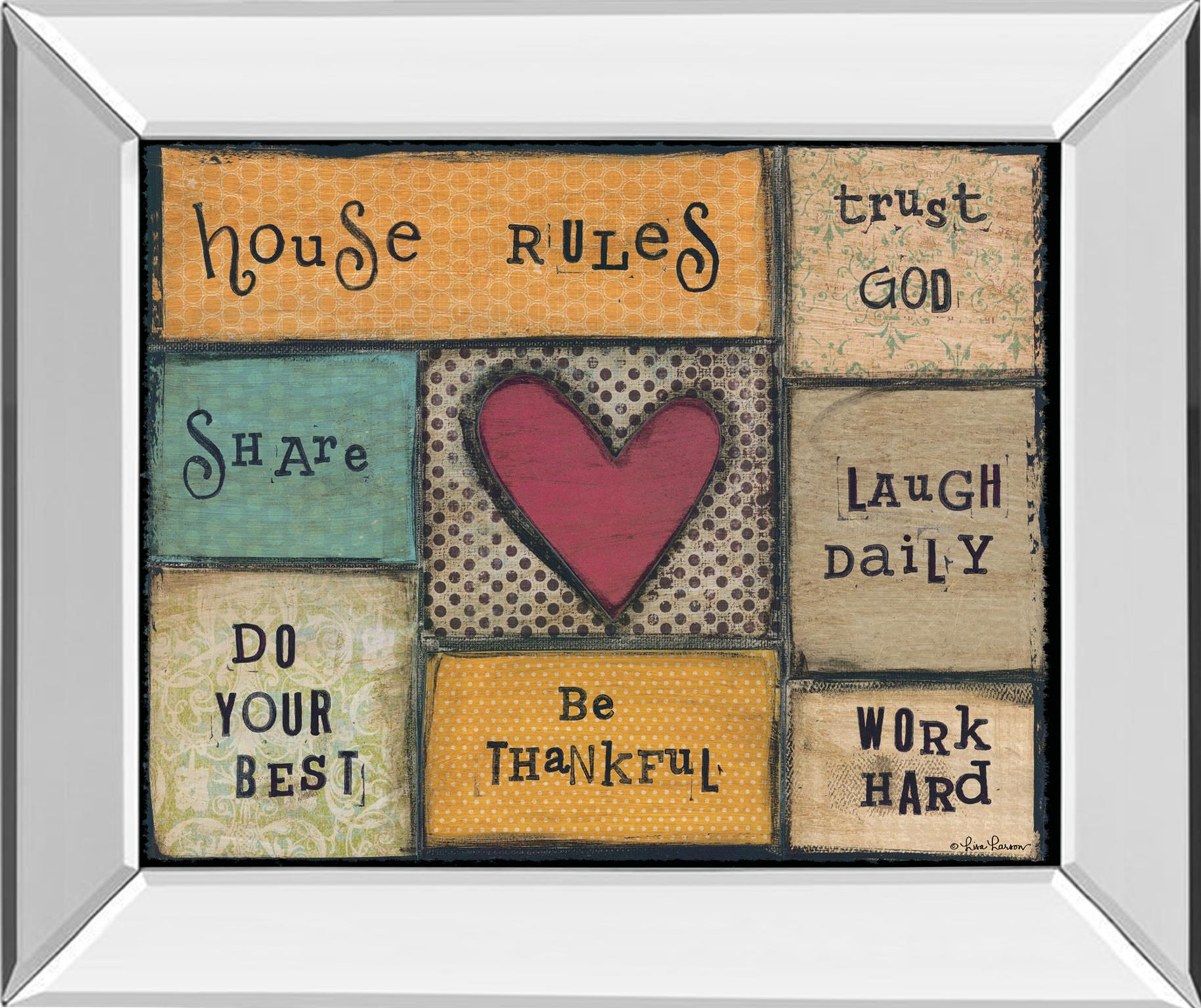 Mirrored Frame House Rules By Lisa Larson 22X26 Mirror Frame Print