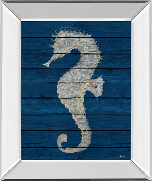 Mirrored Frame Antique Seahorse On Blue Ii By Patricia Pinto 22X26 Mirror Frame Print