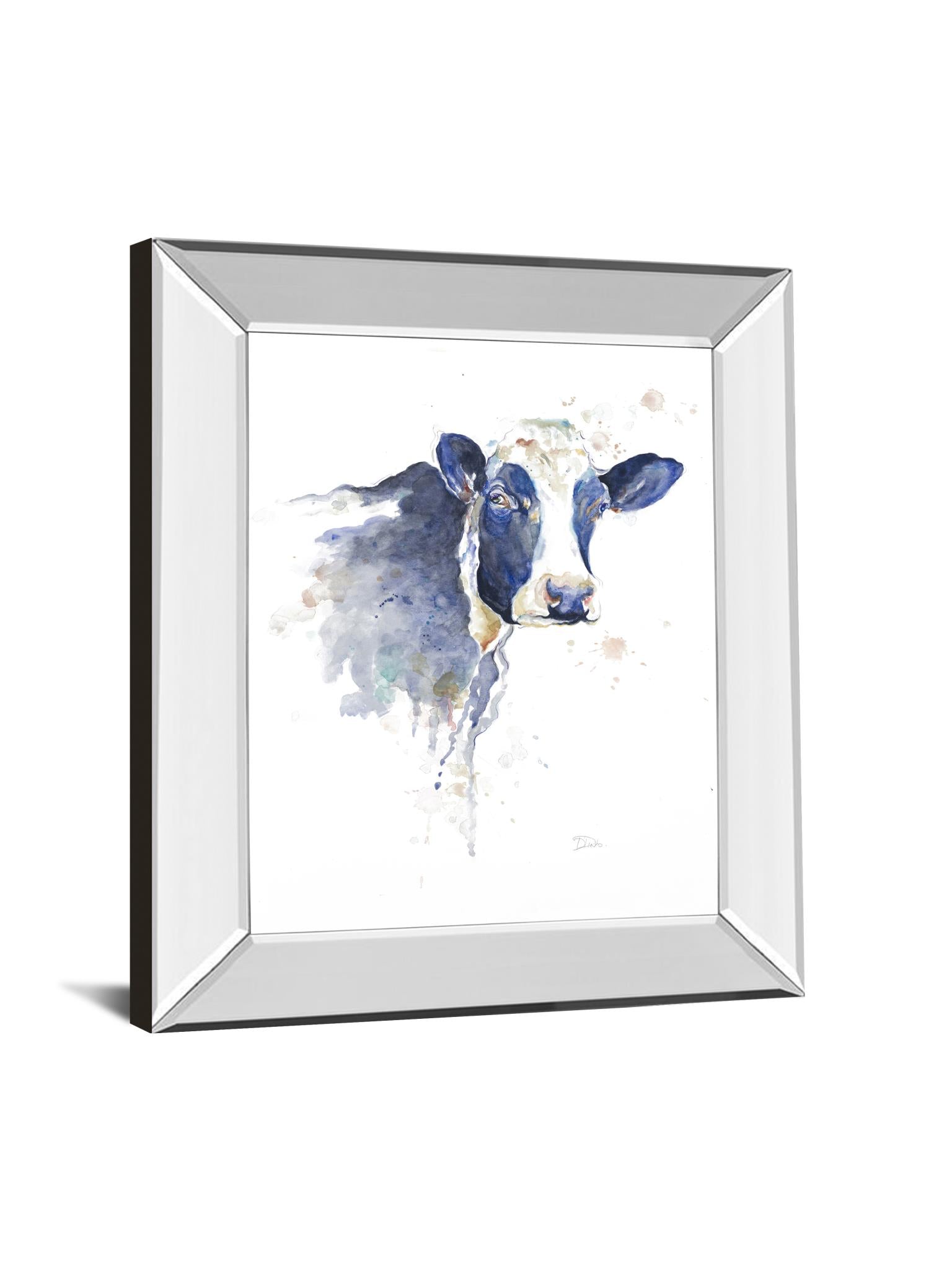 Mirrored Frame Watercolor Blue Cow By Patricia Pinto 22X26 Mirror Frame Print
