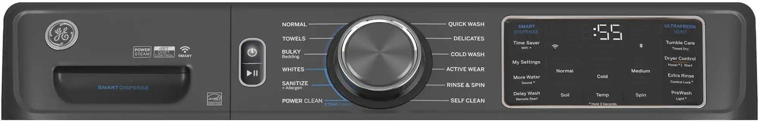 Package - GE - 5.0 Cu. Ft. Stackable Smart Front Load Washer with Steam, SmartDispense and Odorblock Ultra Fresh Vent System and 7.8 Cu. Ft. Stackable Smart Gas Dryer with Steam - Carbon Graphite