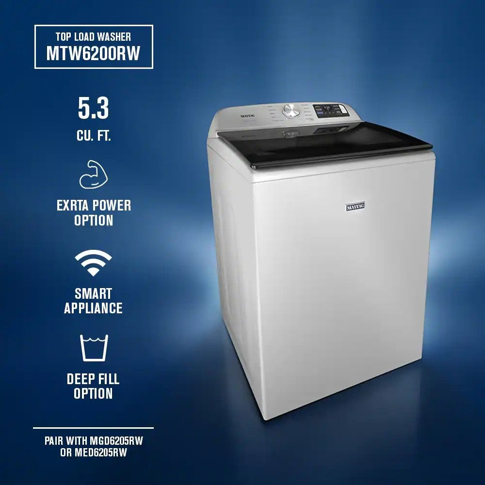 Package - Maytag - 5.3 Cu. Ft. High-Efficiency Smart Top Load Impeller Washer with Extra Power and 7.4 Cu. Ft. Smart Gas Dryer with Extra Power and Advanced Moisture Sensing - White
