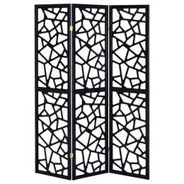 Nailan 3-Panel Room Divider Folding Screen Black Open Mosaic