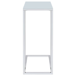 Stella White Glass Top C-Shaped Sofa Side Table Chrome