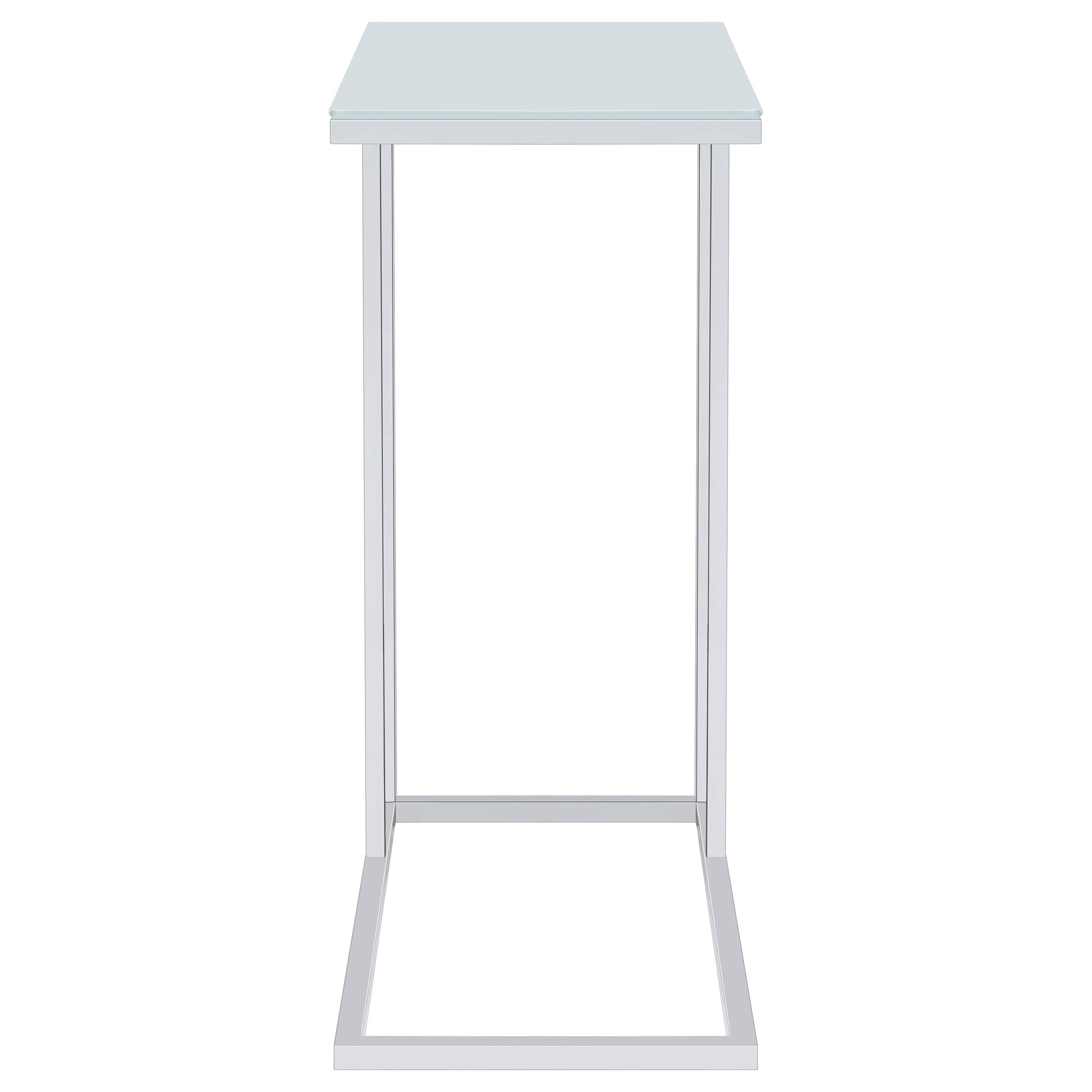 Stella White Glass Top C-Shaped Sofa Side Table Chrome
