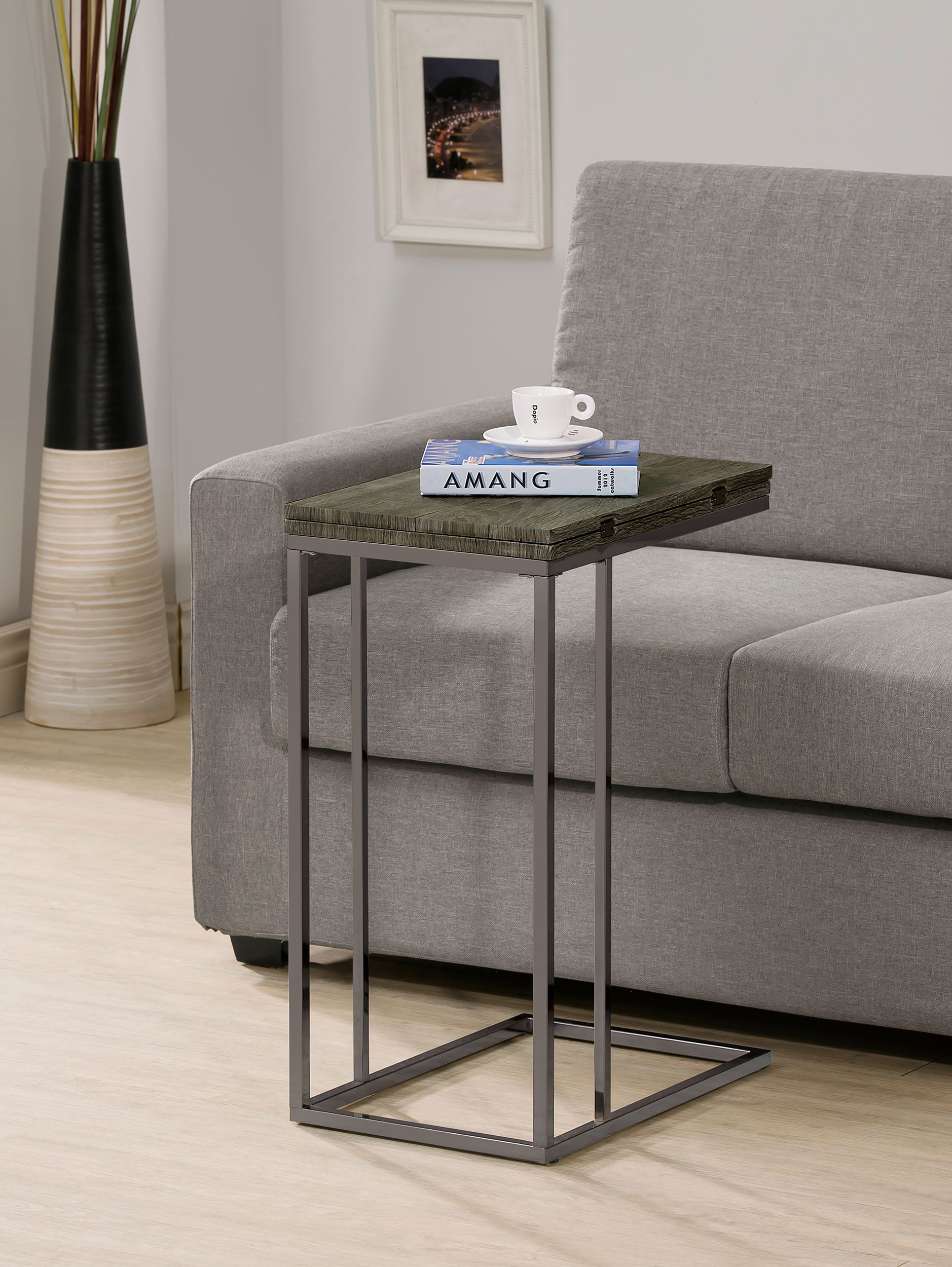 Pedro Expandable C-Shaped Sofa Side Table Chestnut