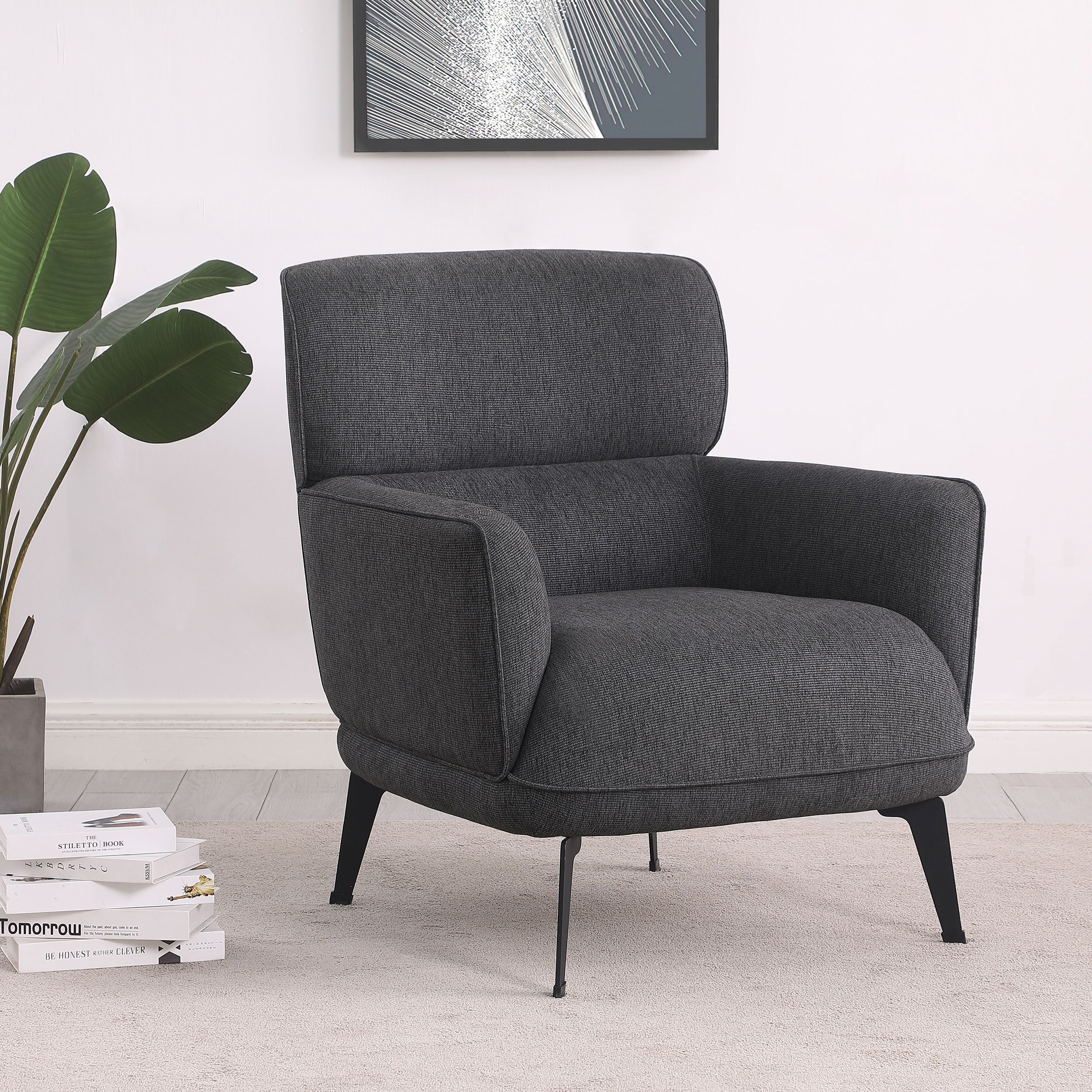 Andrea Upholstered Crecent Arm Accent Chair Orange
