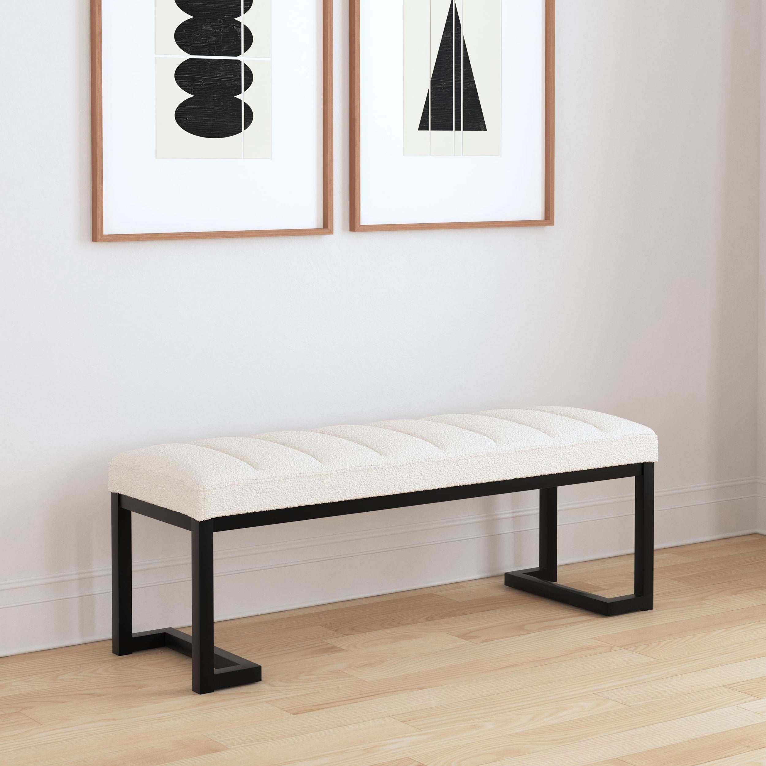Mesa Boucle Upholstered Tufted Accent Bench Charcoal