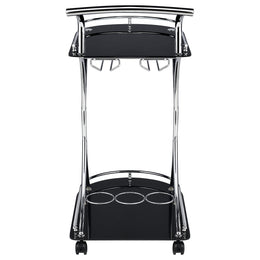 Elfman 2-tier Glass Shelf Metal Bar Cart Black and Chrome
