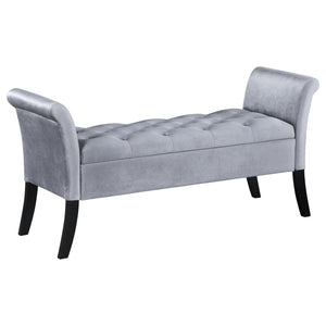 Farrah Velvet Upholstered Rolled Arm Storage Bench Beige