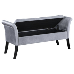 Farrah Velvet Upholstered Rolled Arm Storage Bench Beige