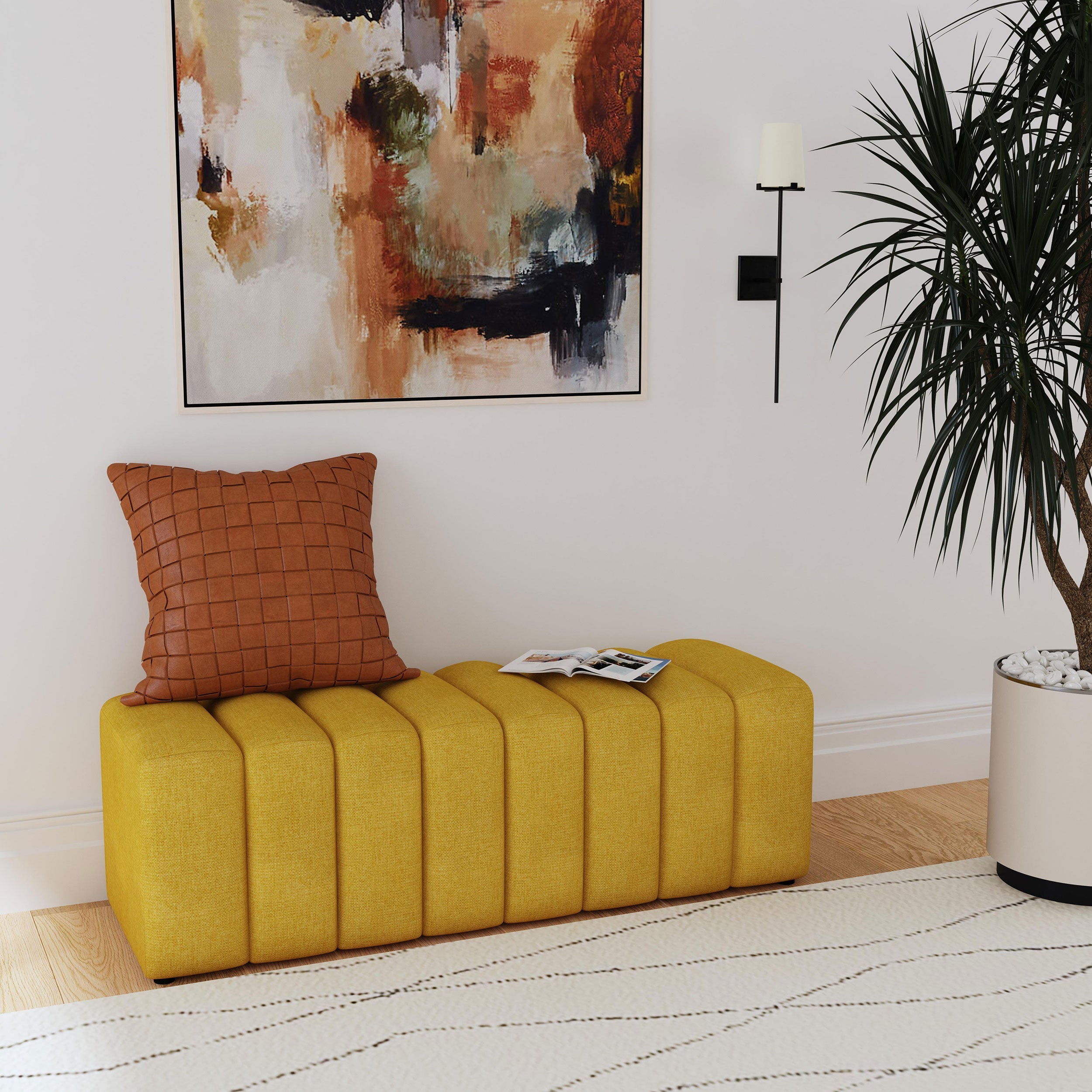 Summer Fabric Upholstered Tufted Accent Bench Charcoal