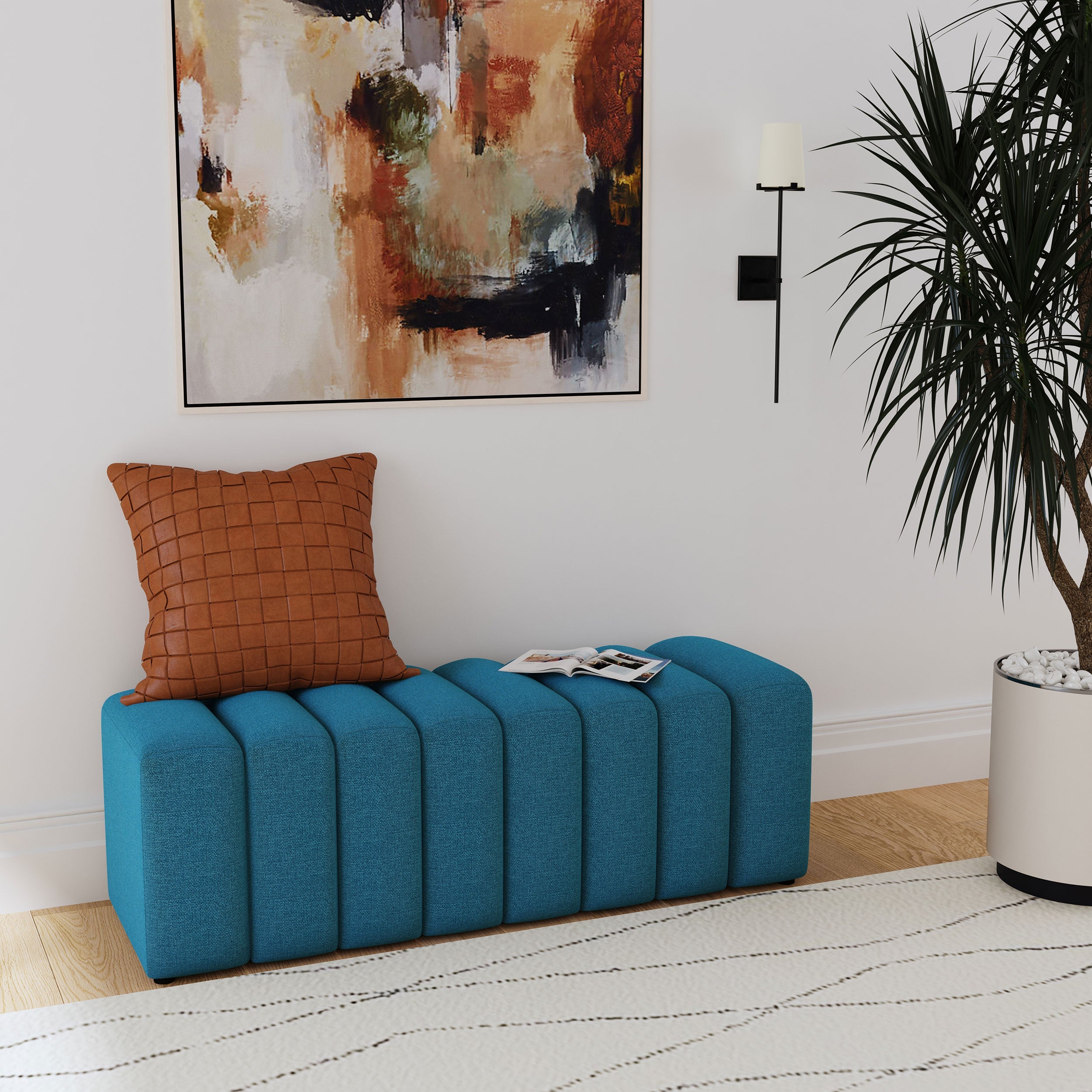 Summer Fabric Upholstered Tufted Accent Bench Charcoal
