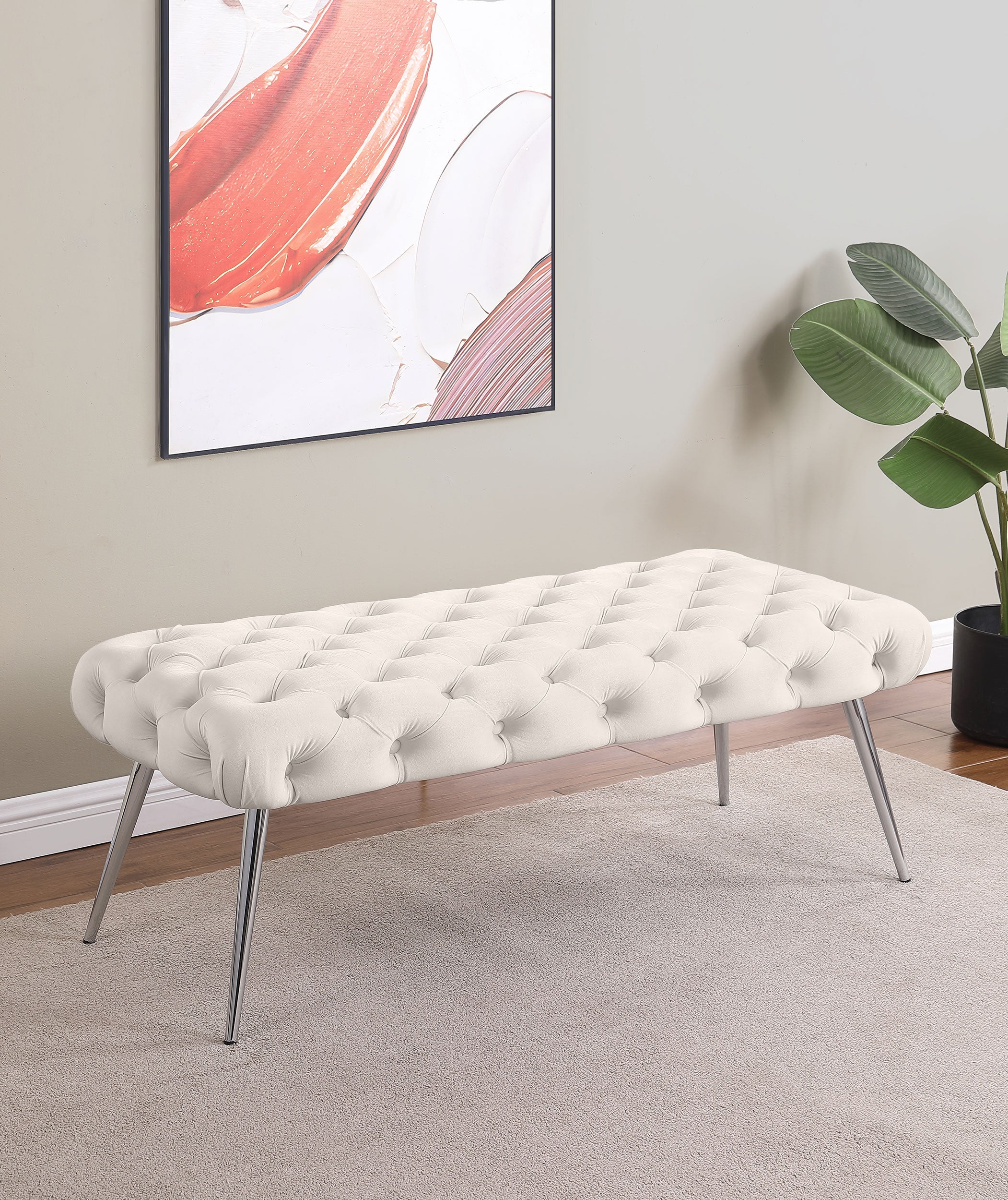 Ella Upholstered Tufted Bench Metal Legs Rust