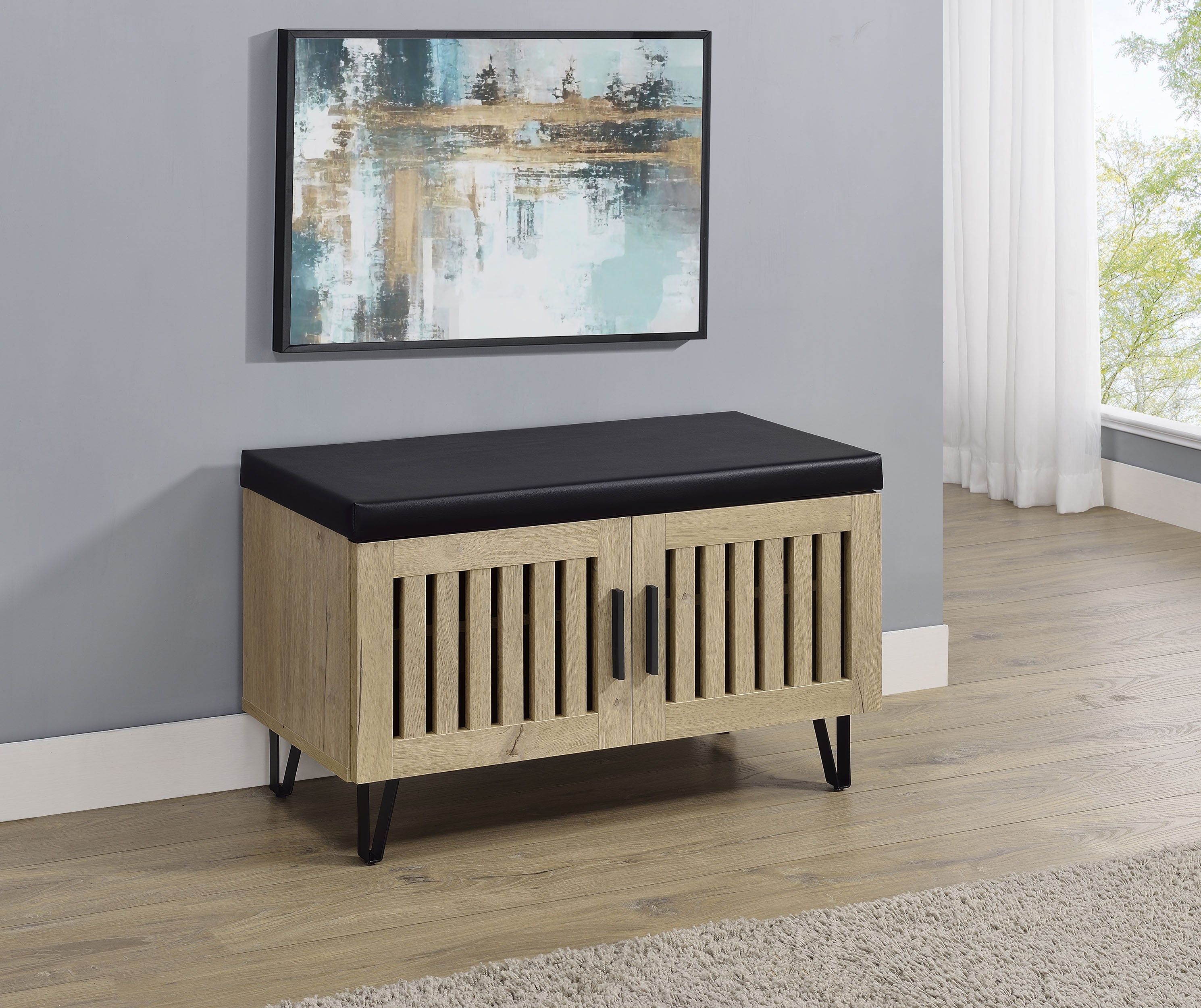 Brixton 2-door Padded Entryway Shoe Storage Bench Black