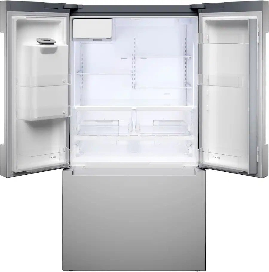 Bosch - 100 Series 36 in. Wide 26 Cu. Ft. French Door Bottom Freezer Smart Refrigerator with External Ice and Water - Stainless Steel