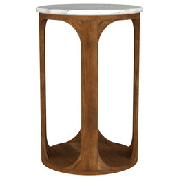Berkeley Round Marble Top Side Table White and Brown