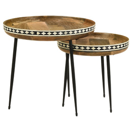Ollie Solid Wood Bone Inlay Nesting Table Natural
