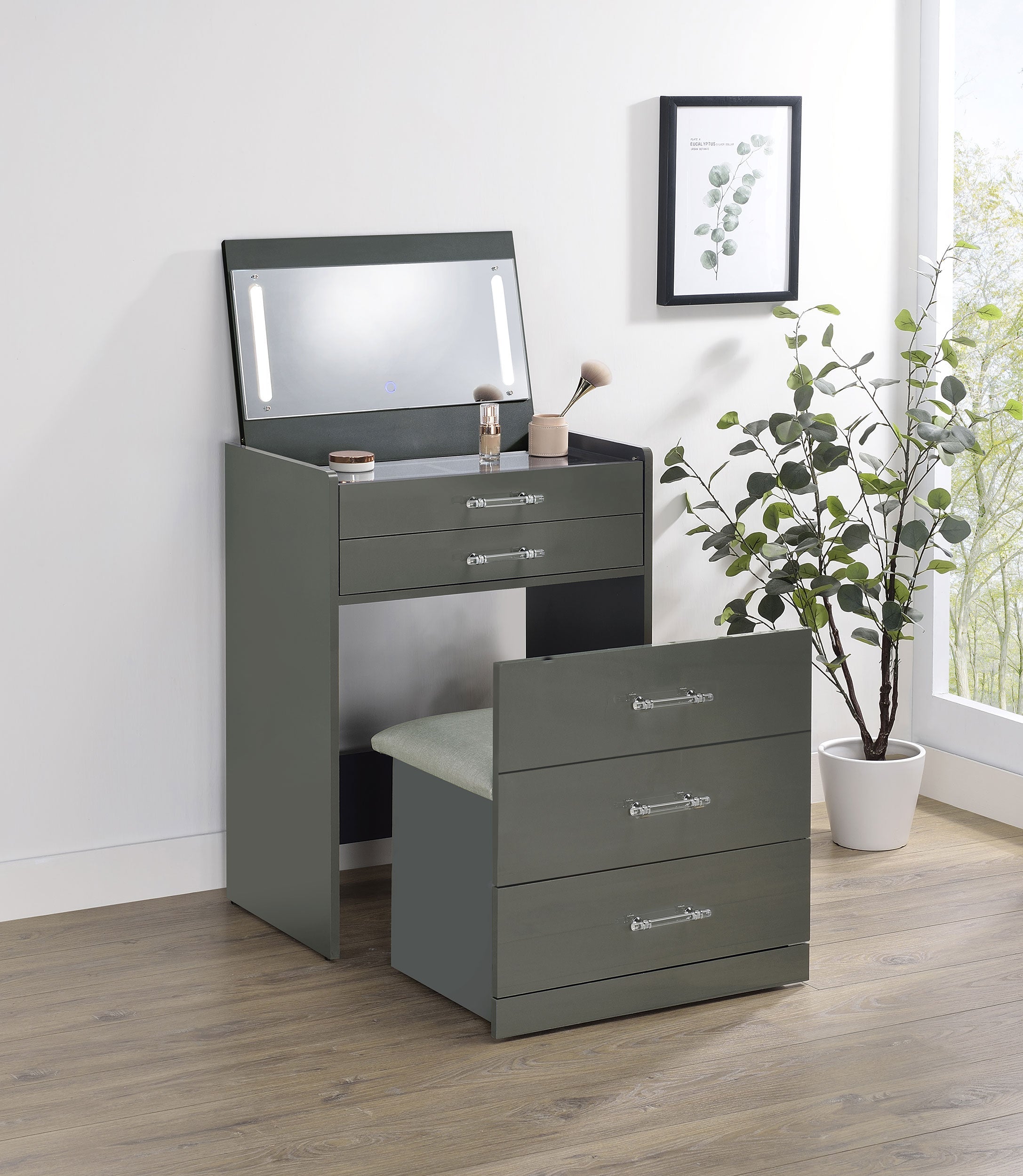 Danbury 3-drawer Makeup Vanity & Stool Set Black High Gloss