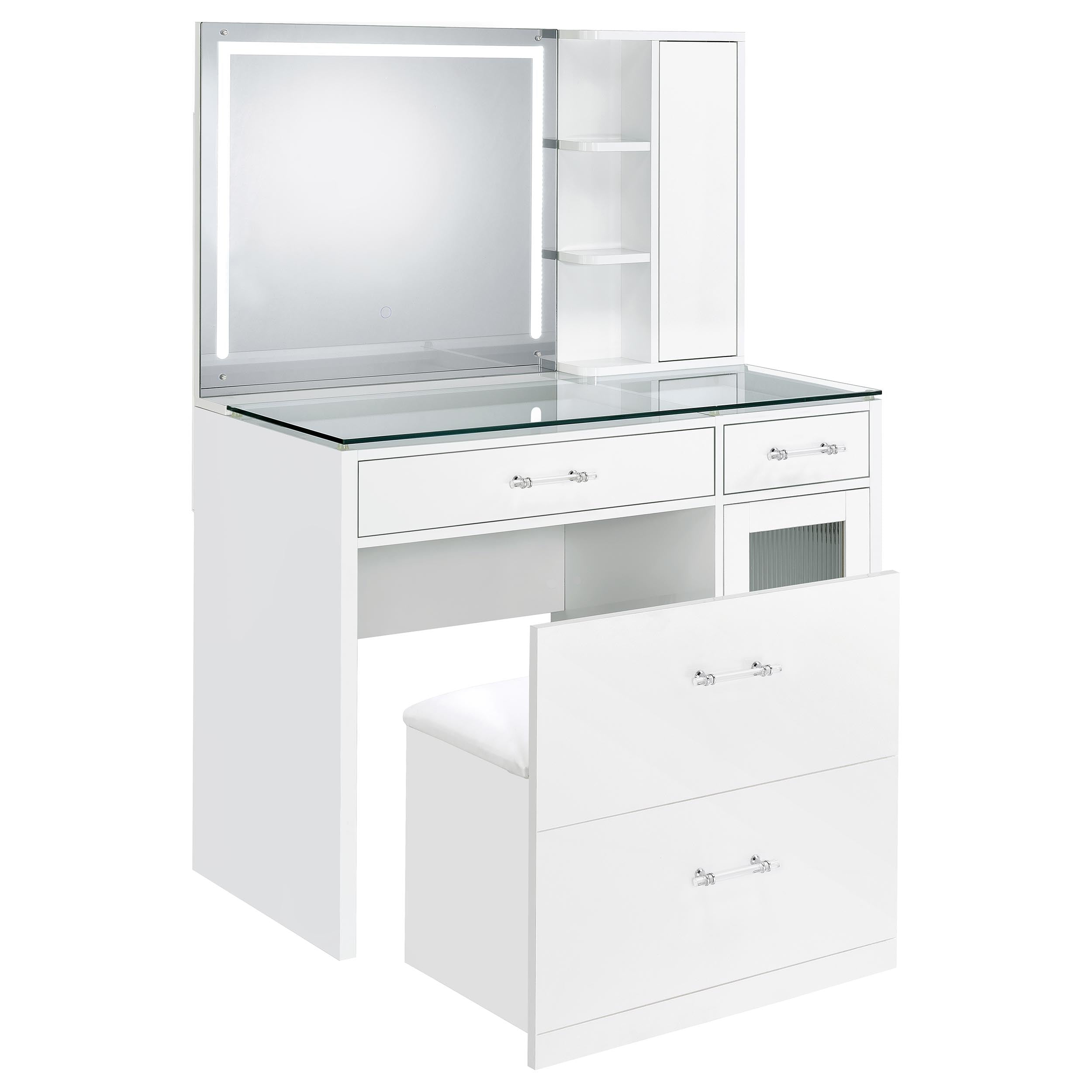 Flora 2-drawer Vanity Set with LED Mirror Black High Gloss