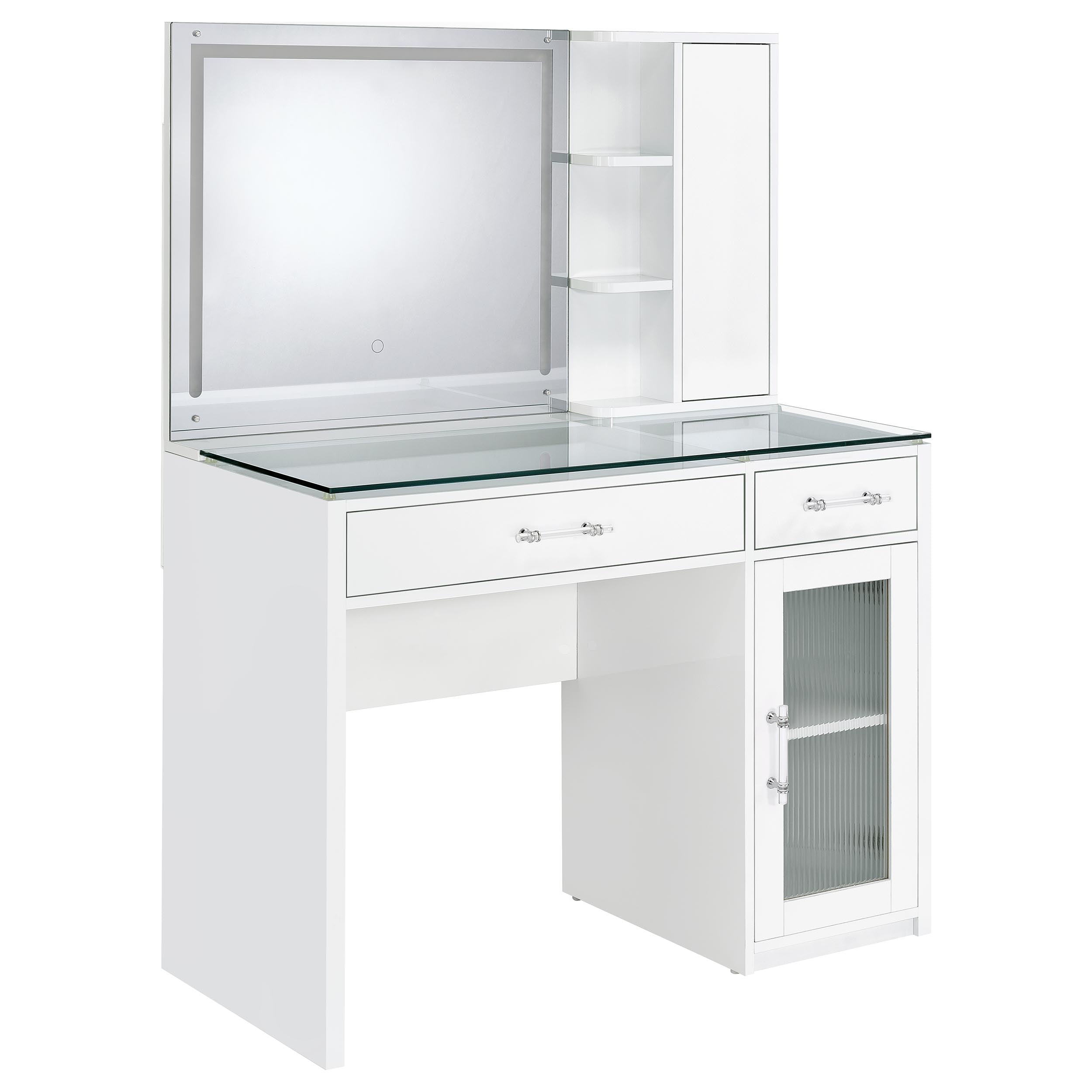 Flora 2-drawer Vanity Set with LED Mirror Black High Gloss
